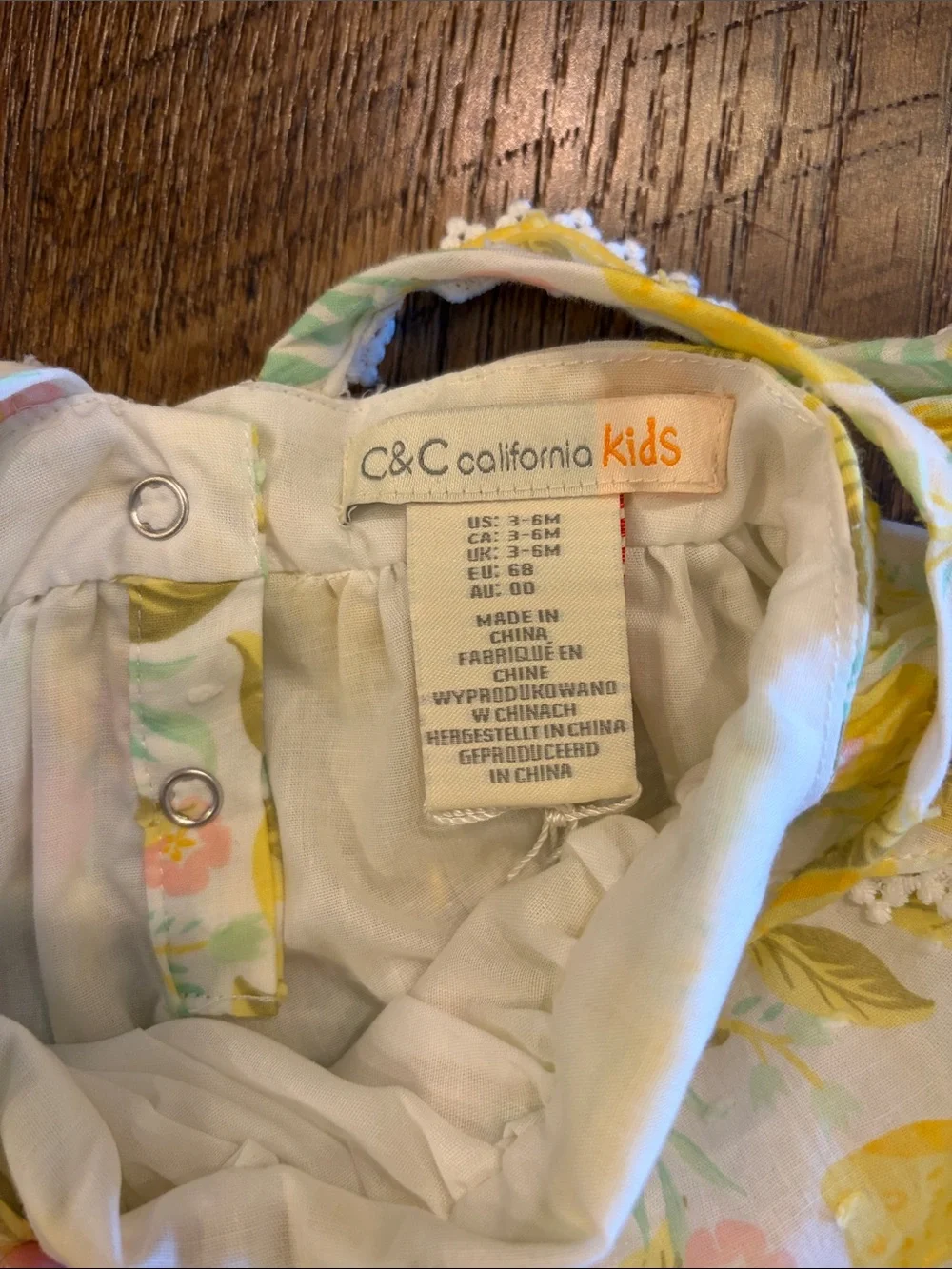 C&C California Yellow Lemon Print Baby Dress, Bloomers, & Hat Set